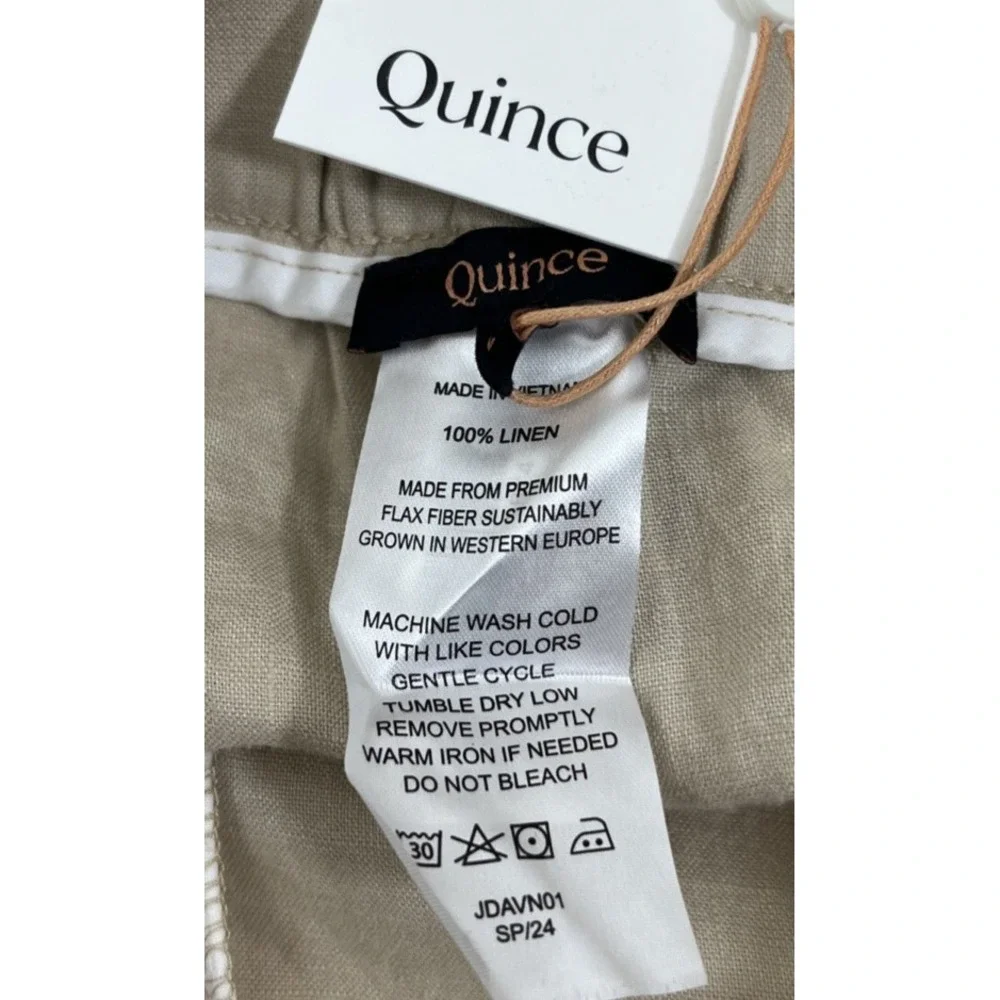 Quince Women's 100% European Linen Crop Pants NWT Size L Beige Pull On 3 Pocket
